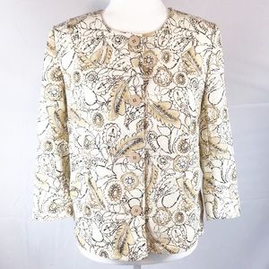 J Jill-Floral linen blend jacket, cream/tan, XS